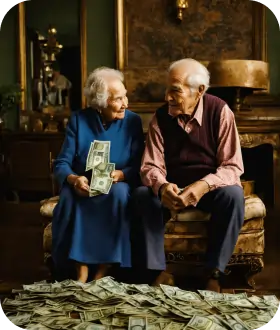 old man and woman feeling happy while watching their savings
